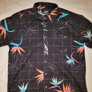 Billabong Sz M Black Bird of Paradise Button Up Shirt Floral Camp Cotton